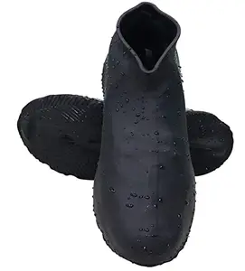 Springen Silicone Waterproof Boots and Shoe Covers,Rain Shoes Boots Covers, Reusable Non Slip Rain Snow Overshoe Foldable Galoshes-1 Pair(2 PCS) (Blcak-Medium)