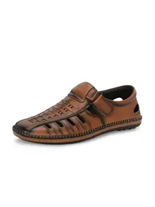 VIV Tan Faux Leather Sandals for Mens Latest - 7 UK