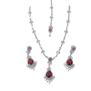 Miss India L1 Rhodium plated AD stone studded Necklace set (Red)