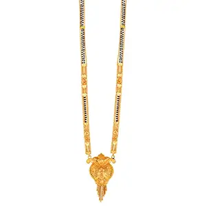 MEENAZ Mangalsutra For Women Girls Ladies Temple South Indian Traditional 1 Gram Gold Stylish Maharashtrian Long Double Chain Wati Mangal sutra Pendant Tanmaniya Black golden Nallapusalu Chains-617