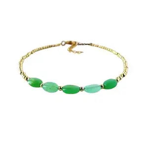 LKBEADS Gold Plated Bracelet with Green Smooth Chrysoprase Beads – Oval 10x5mm – 7 inch Adjustable – For Men & Women|LK_STACK_02036