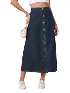 Style Quotient Women Black A-Line Maxi Denim Skirt