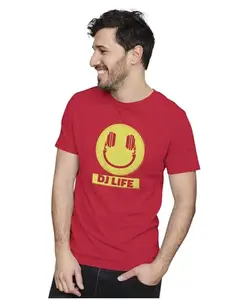 ALLEN BLACK Men's & Women's Regular Fit 100% Cotton T-Shirt (DJLIFED06-Red 3XL Men Round_)