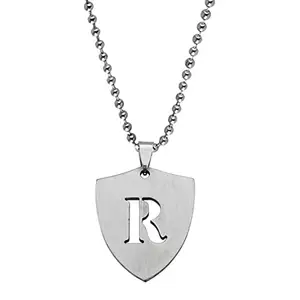 M Men Style English Alphabet Initial Charms Letter Initial R Alphabet Silver Stainless Steel Letters Script Name from A-Z Pendant Necklace Chain For Men And Women