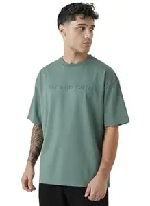 THE WHITE TURTLE Men's Oversized Cotton T-Shirt | Heavyweight Loose Fit Half Sleeve Round Neck Tee | Premium Minimalist Streetwear Graphic Shirt | 240GSM |