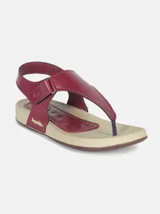 Aqualite Fashionable and Lightweight Red Beige Women Slip-on Sandal