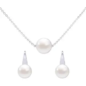 Clara Sterling-silver and Pearl Pendant Earrings Set With Chain for Women & Girls (White)