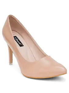 SHERRIF Women's Beige Stiletto Heel Pumps (SF-2993-P-BEIGE-37)