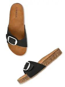 ROCIA By Regal Black Women Casual Flat Sliders