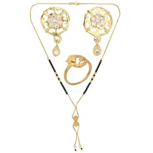 AanyaCentric Gold Plating Jewelry Pack Elegant 18 in Mangalsutra, Ring, and American Diamond Earrings Pack - Stylish Accessories for Women and Girls