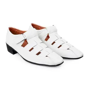 BXXY Men's 5.08 CM Heel Height Increasing White Casual Formal Slipon Sandals - 6 UK