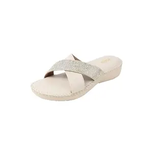 Mochi Women's Beige Stylish Cross Strap Slides UK/3 EU/36(44-168)