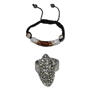 Stylish Silver Stone Bracelet Silver Ring for Women & Girls Combo of 2