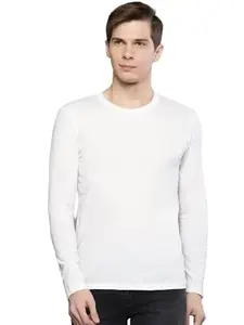 London Crew Round Neck Full Sleeve Regular Fit Casual Cotton Plain Solid White Tshirt for Men Full-Solid-16