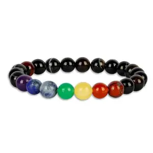 GEMSMANTRA Onyx Seven Chakra for Men and Women | Lab Certified 8 mm Round Cut Beads | Unisex Healing Stone Bracelet for Calm and Harmony