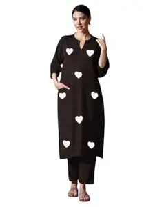 RAJEE TRENDS Women's Cotton Embroidered Straight Kurti with Pant Set