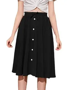 JINJIN FASHION Classic Black & Maroon Knee Length Skirt for Woman & Grils (M, Black)