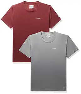 Charged Brisk-002 Melange Round Neck Sports T-Shirt Rust Size 2Xl And Charged Energy-004 Interlock Knit Hexagon Emboss Round Neck Sports T-Shirt Light-Grey Size 2Xl