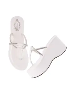 Shoetopia Embellished White Platfrom Heels For Women & Girls