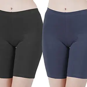 Buy That Trendz Cotton Lycra Tight Fit Stretchable Cycling Shorts Womens | Shorties for Active wear/Exercise/Workout/Gym/Yoga/Cycle/Running Black Navy Medium Combo Pack of 2