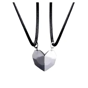 RiseAbove 2 Pcs Black and Silver Magnetic Matching Couples Pendant Necklace – Romantic His and Hers Jewelry for Men and Women