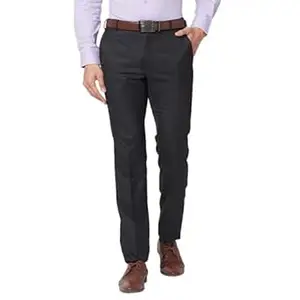 Raymond Men's Slim Fit Mid Rise Structure Pattern Poly Viscose Blend Pleatless Formal Trouser
