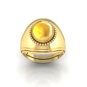 RRVGEM 12.25 Ratti 12.00 Carat Yellow Sapphire panchdhatu ring gold Plated Ring Astrological Adjustable Ring Size 16-22 for Men and Women