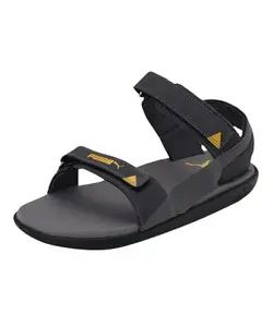 Puma Men's Pebble V3 Idp Asphalt-Quiet Shade-Spectra Yellow Sandal-10 Kids UK (38100902)