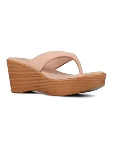 Inc.5 Womens Peach Solid Round Toe Party Wear Wedge Heels Sandals