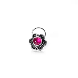 JSAJ RUBY Stone Nose Pin Wire Nose Pin in Pure 92.5 Sterling Silver For Girls Womens
