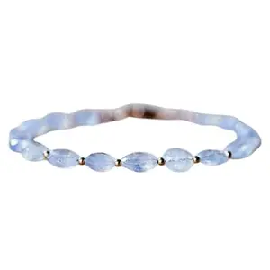 LKBEADS Silver Plated Bracelet with Rainbow Smooth Rainbow Moonstone Beads – Oval 6-10mm – 7 inch Adjustable – For Men & Women|LK_STACK_05629