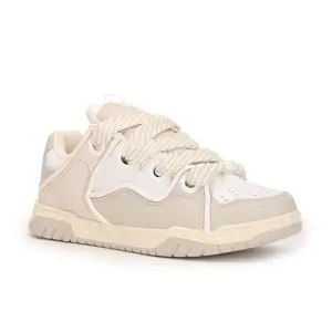 Tommy Hilfiger Leather Solid Beige Women Flat Sneakers (F23HWFW160) Size- 40