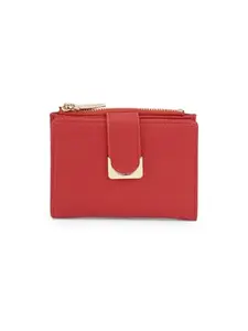 Globus Women Polyethylene Red Textured Bi-Fold Wallet with Zip Coin Pocket