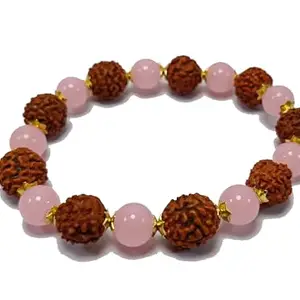 Rose quartz & Rudraksha Beads Charm stone Bracelet for Reiki Healing and Crystal Healing Stone Bracelet
