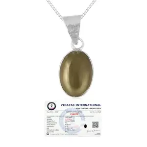 Crystu Certified AAA Natural Pyrite Oval Shape Pendant Locket with Metal Chain for Unisex
