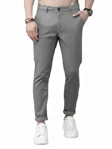FORCE Men's Stylish Cotton Solid Casual Trousers (Grey, Size-32)