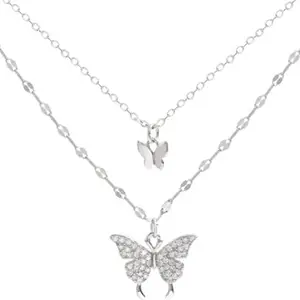 Necklace Chain Fashion Shiny Butterfly Necklace Lady Exquisite Double Layer Clavicle Chain Necklace Pendant Necklace