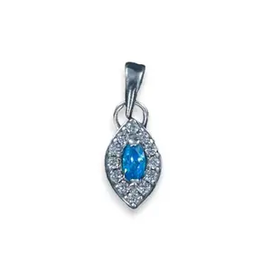 TARAASH 925 Sterling Silver Leaf Design Blue Cz Pendant For Women