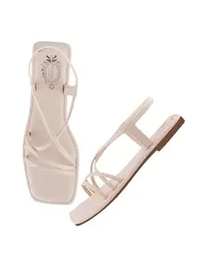 Shoetopia Casual Cream Flat Sandals For Women & Girls /EU39