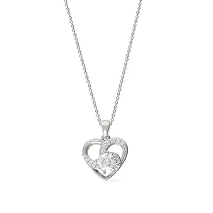 ZALKARI 2 Cttw Cubic Zirconia Diamond Love Heart Pendant Necklace In 14k White Gold Plated Sterling Silver with 18 Cable Chain | Authenticated Swiss Stone with 6 Months Warranty*