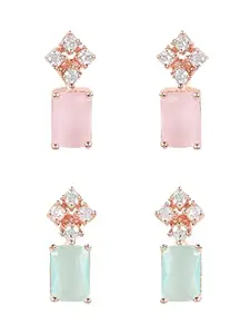 I Jewels Stylish Latest Fashion Rose Gold Plated Cubic Zirconia American Diamoand Combo of 2 Studs Earrings For Women/Girls (E3069Pi-Min)