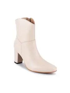 Shuz Touch Cream Block Heel Ankle Length Boots