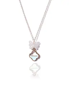 Gempro Genuine Rose Quartz Gemstone Butterfly Gold Plated Pendant Necklace Women, Pink