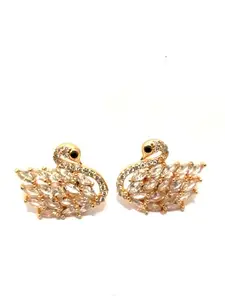 Gold Plated American Diamond Earrings for Women Fashion, Small Earrings for Women Daily Use - Light weighted jewellery, Girls Earrings Swan Stud, Office wear jewelry