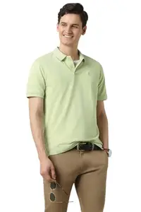 Peter England Men's Solid Regular Fit T-Shirt (PJKPVRGFF73243_Green
