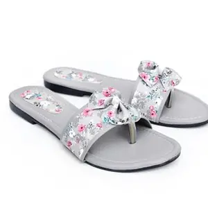Kuldeep solution Flats for Womens | Ribbon Flat slippers | Sandals for women|| Footwear for women | comfortable lightweight And Stylish | Fancy Trendy Casual Sandel For Daily Used (Grey, 8)