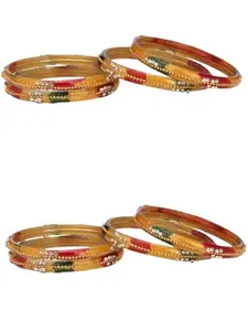 1st Time Modern Bangles/Kada Set- Perfect For Party, Wedding, Celebrations And Functions, Combo Of 2 Set, Each Set In Set 4 Bangles, Yellow And Multicolor - B84