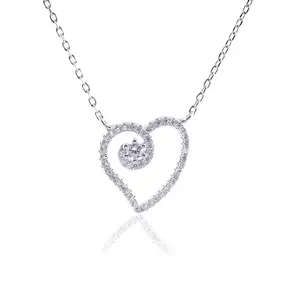 DEESSA 925 Sterling Silver Heart Pendant Chain Necklace | Rhodium Plated | Gifts for Girls and Women | With Authencity Certificate (Silver)