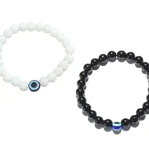 RENNOX Evil Eye Hand Bracelet for Luck Bringing and Protection, Awesome Jewelry and Gift for Women and Men Black+White Pack Of 2