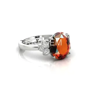 RRVGEM natural onyx ring 7.25 Carat Certified gomed/garnet ring Handcrafted Finger Ring With Beautifull Stone hessonite ring Silver Plated for Men and Women LAB - CERTIFIED